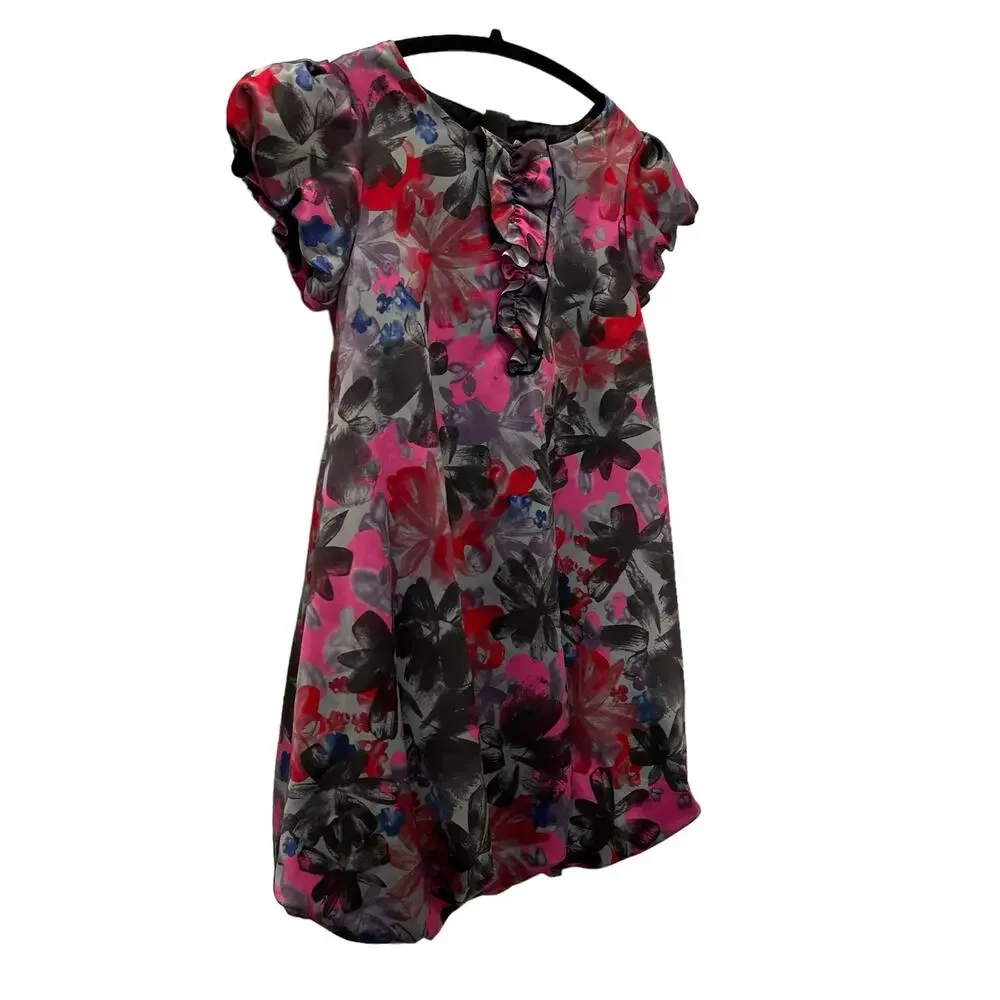 DKNY Girls Dress Floral Print Black Gray Pink Size Medium